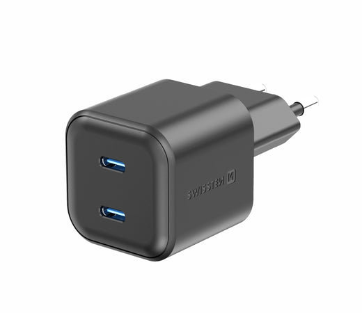 Swissten 20W GaN-Ladegerät mit 2 USB-C-Ports – Schwarz – 22070510