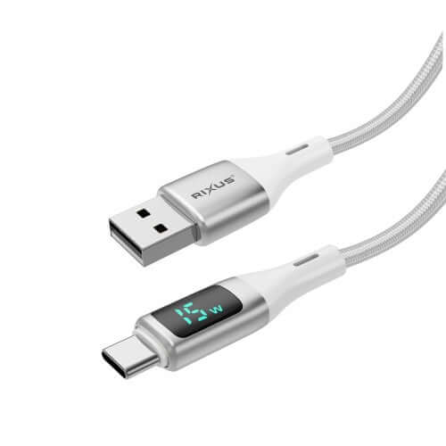 Rixus RXUC29AC USB-A naar USB-C Nylon Kabel met LED Display – Wit