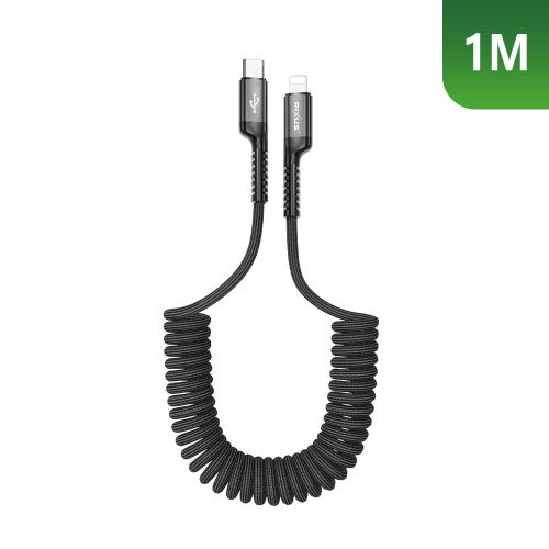 Rixus RXUC17L Intrekbare Spiraalkabel USB-C naar Lightning – Zwart