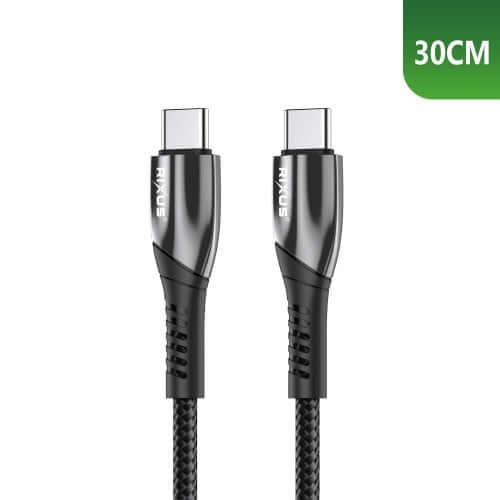 Rixus RXUC37C USB-C naar USB-C Nylon Kabel 30cm – Zwart