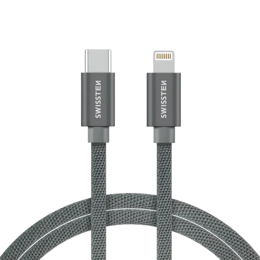 Swissten Textil USB-C auf Lightning Kabel 2 Meter – Silber
