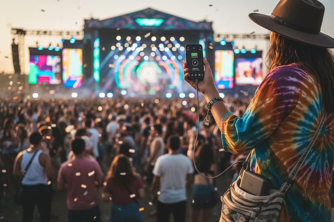 Powerbank gebruiken tijdens een festival als illustratie bij de festival-keuzehulp