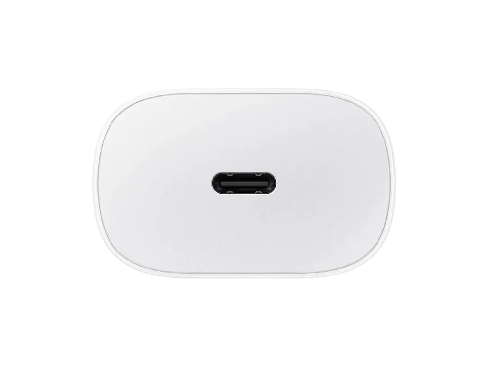 Zwarte Samsung 25W USB-C-adapter, als voorbeeld bij de keuzehulp voor Samsung-opladers