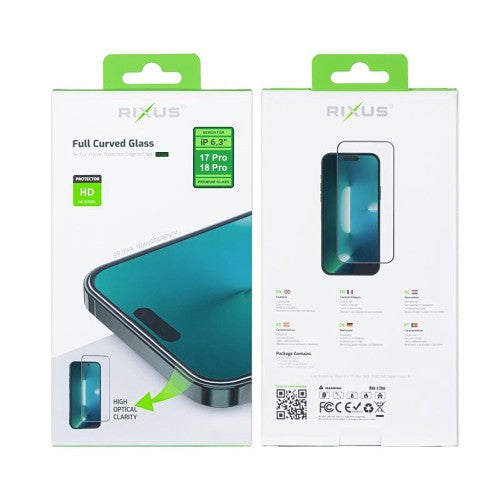 Rixus Clear HD Full Curved Edge Schutzglas für iPhone 17 Pro / 18 Pro