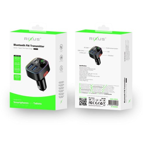 Rixus RXBT28 Bluetooth FM-transmitter voor Auto – Zwart