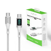 Rixus RXUC29C USB-C naar USB-C Nylon Kabel met LED Display – Wit
