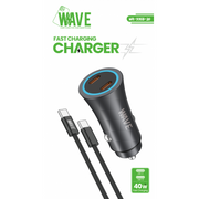 Wave WA-335B-20 Kfz-Ladegerät 40 W mit zwei USB-C-Ports und PD-Kabel – Schwarz