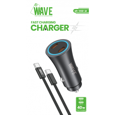 Wave WA-335B-20 Kfz-Ladegerät 40 W mit zwei USB-C-Ports und PD-Kabel – Schwarz