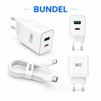 Wave WA-166-20 Travel Fast Charger USB-A & USB-C 20W + USB-C naar USB-C Kabel 1M – Wit