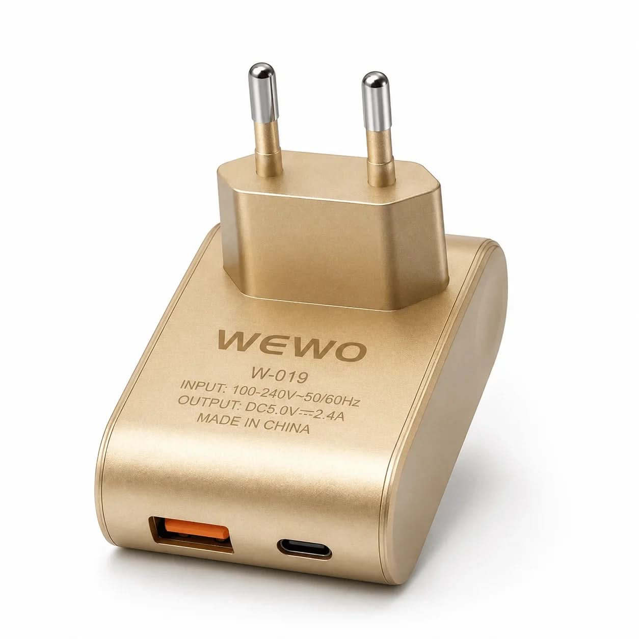 WEWO W-019 Travel Charger – Dual USB (USB-A + USB-C) 2.4A EU Snellader - Laad Centrum