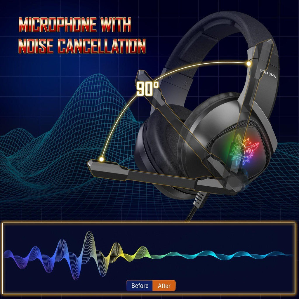 ONIKUMA K19 professionelles Gaming-Headset mit Mikrofon, RGB-LED und Rauschunterdrückung