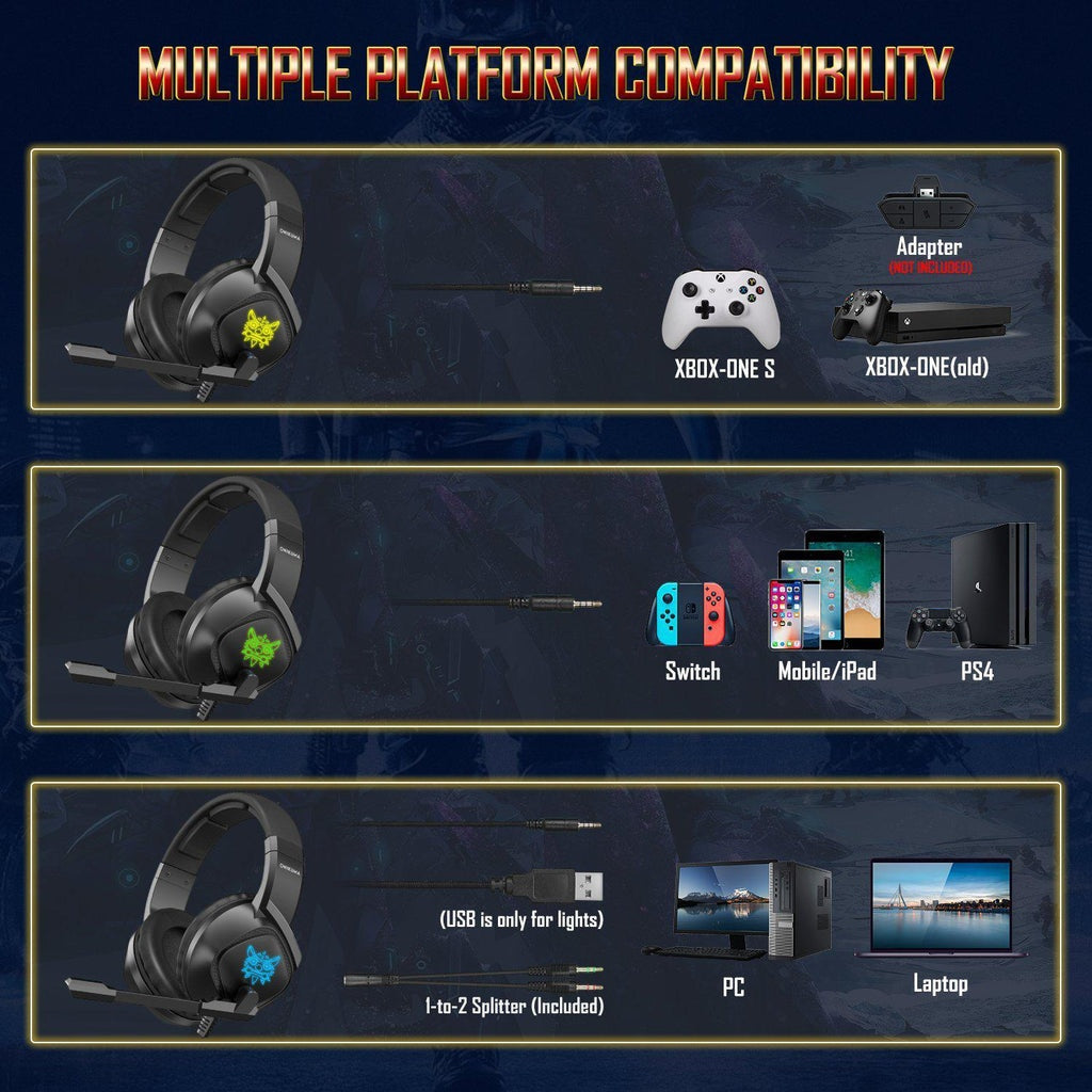 ONIKUMA K19 professionelles Gaming-Headset mit Mikrofon, RGB-LED und Rauschunterdrückung