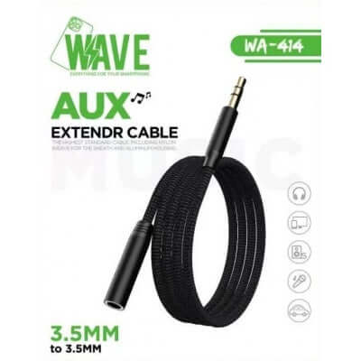 Wave WA-414 AUX-Verlängerungskabel 3,5 mm – 1 m – Schwarz