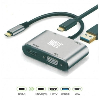 Wave WA-130 Adapter 4-in-1 USB-C auf HUB PD HDMI+VGA+USB
