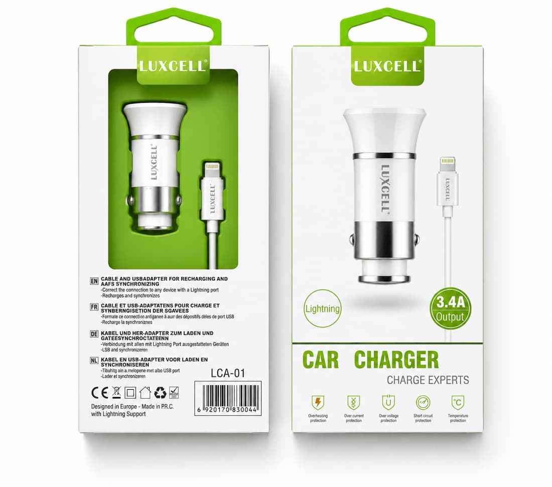 Car Charger Dual USB-A Port + USB to Lightning Cable 3.4A – Wit