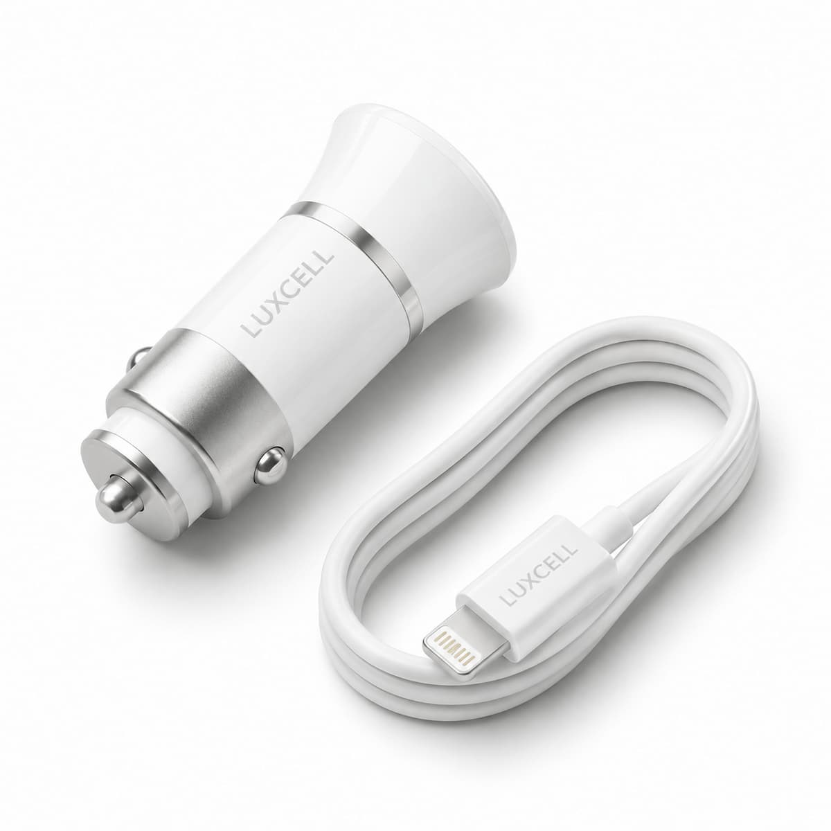 Car Charger Dual USB-A Port + USB to Lightning Cable 3.4A – Wit - Laad Centrum