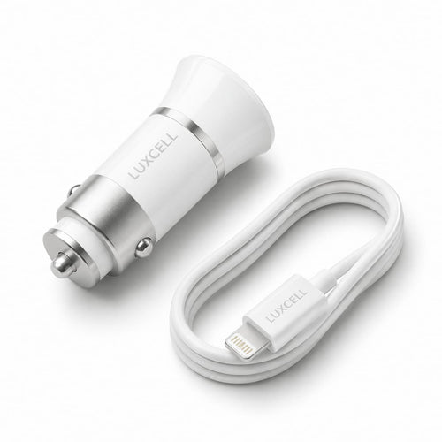 Car Charger Dual USB-A Port + USB to Lightning Cable 3.4A – Wit - Laad Centrum