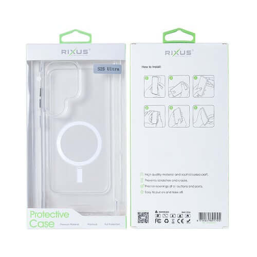 Rixus Anti-Burst Hülle für Samsung Galaxy S25 Ultra – MagSafe-kompatibel, Transparent