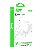 Wave WA-253-20 35-W-Ladegerät mit zwei USB-C-Ports und Kabel – Weiß
