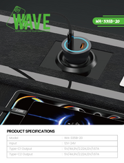 Wave WA-335B-20 Kfz-Ladegerät 40 W mit zwei USB-C-Ports und PD-Kabel – Schwarz