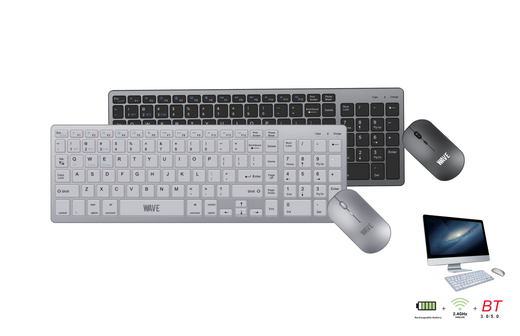 Wave WA-193 Wireless Charging Keyboard en mouse (Wireless + Bluetooth) - grijs