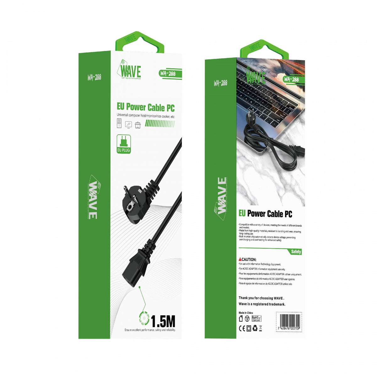 Aanvullende productafbeelding bij de Wave WA-288 pc-stroomkabel