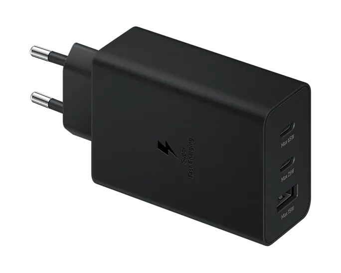 Samsung 65W Power Adapter Trio mit 2 USB-C-Ports und USB-A – Schwarz, Retail