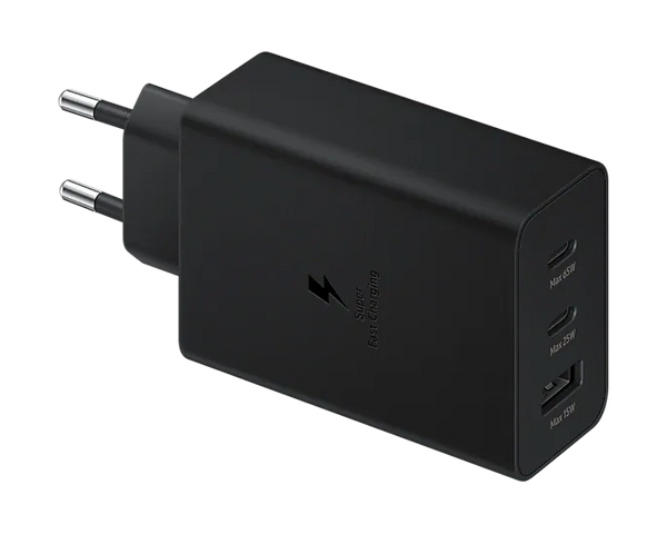 Samsung 65W Power Adapter Trio mit 2 USB-C-Ports und USB-A – Schwarz, Retail