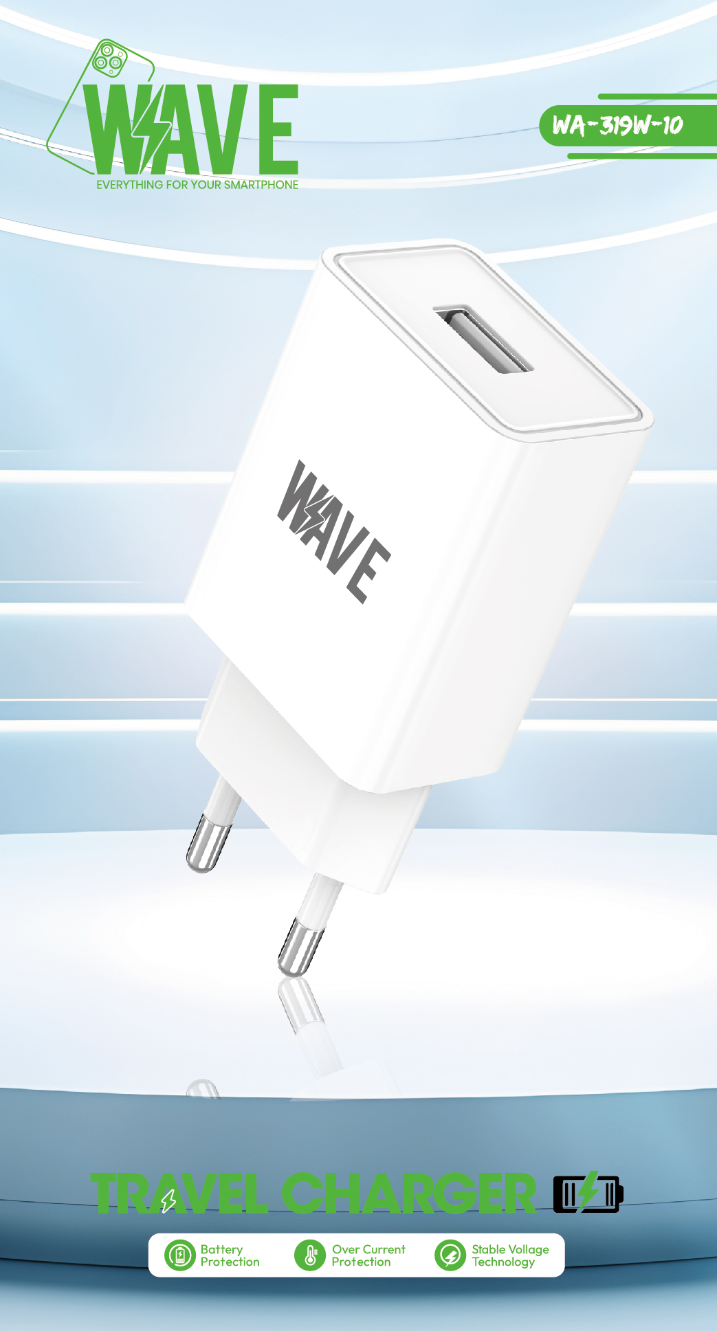 Wave WA-319W-10 USB-A-Ladegerät 12 W mit Micro-USB-Kabel – Weiß