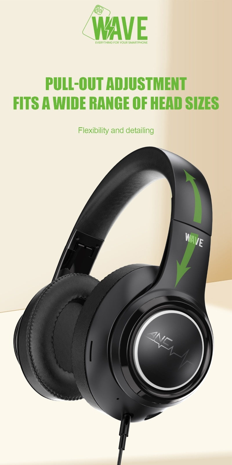 Wave WA-176 Noise Reducttion ANC Wireless Headset (zwart)