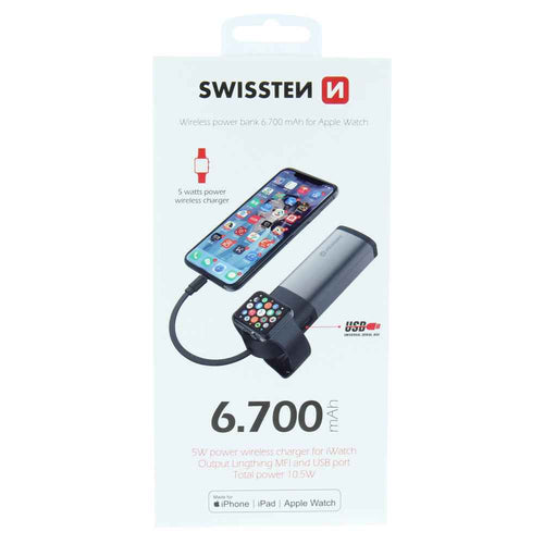 Swissten 2-in-1 Wireless MFI Powerbank 10.5W – 6.700 mAh