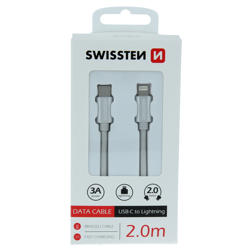 Swissten Textile USB-C naar Lightning Kabel – Stijlvol, Functioneel en 2 Meter Lang