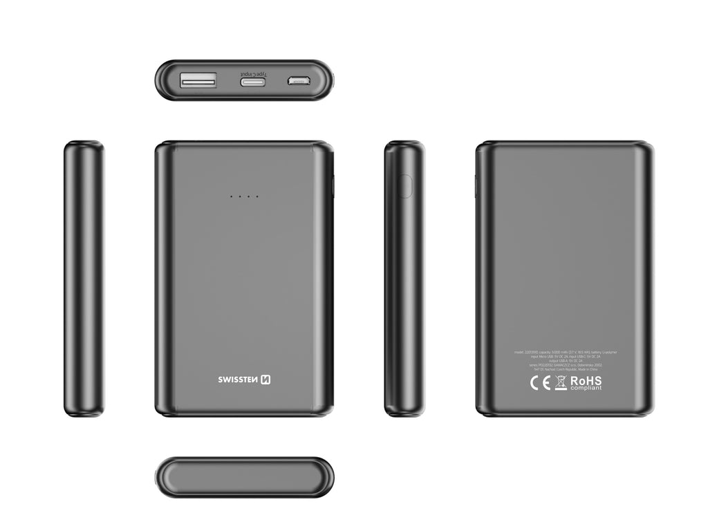 Swissten PowerLine Powerbank 10W – 5.000 mAh – Zwart - Laad Centrum