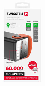 Swissten PowerLine Powerbank 65W – 60.000 mAh – Zwart