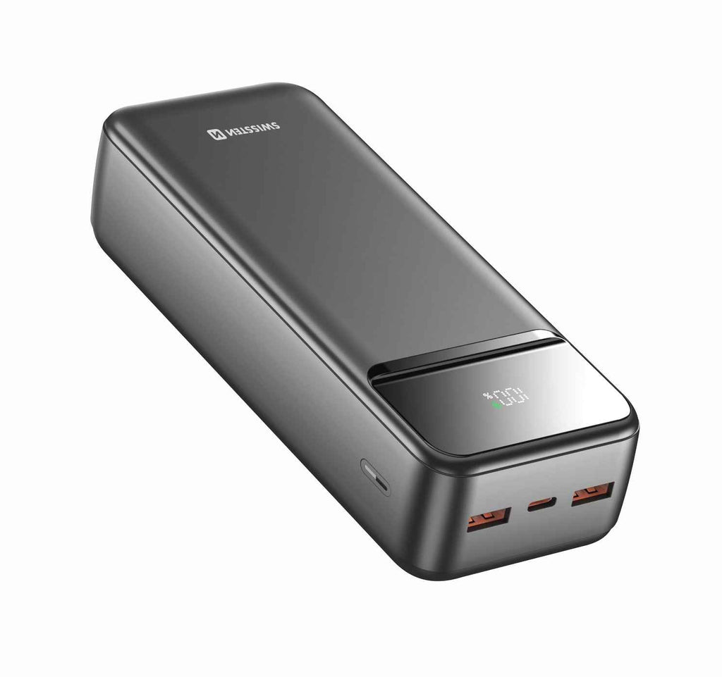 Swissten Powerline II Powerbank – 30.000 mAh – Zwart
