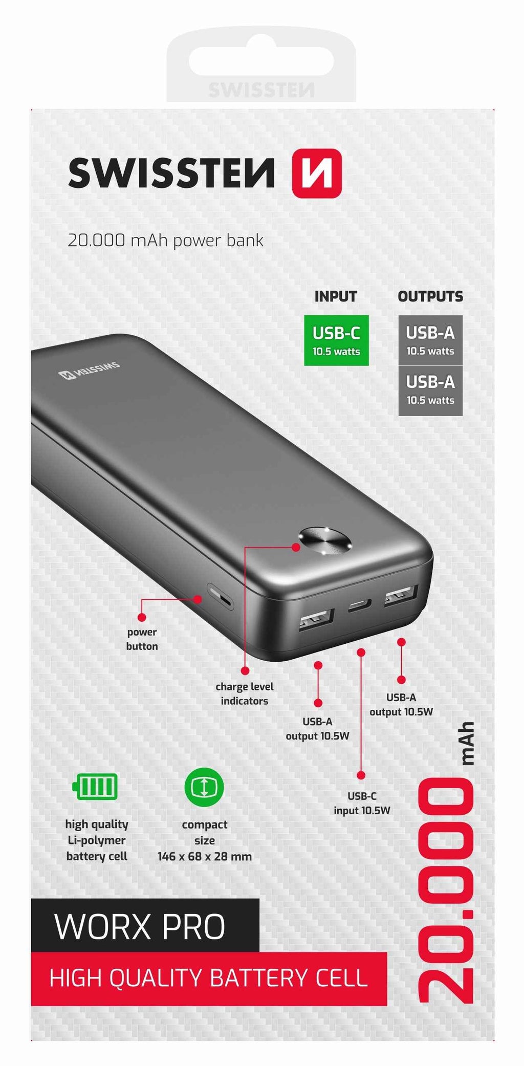 Met de Swissten Worx Pro Powerbank 20.000 mAh