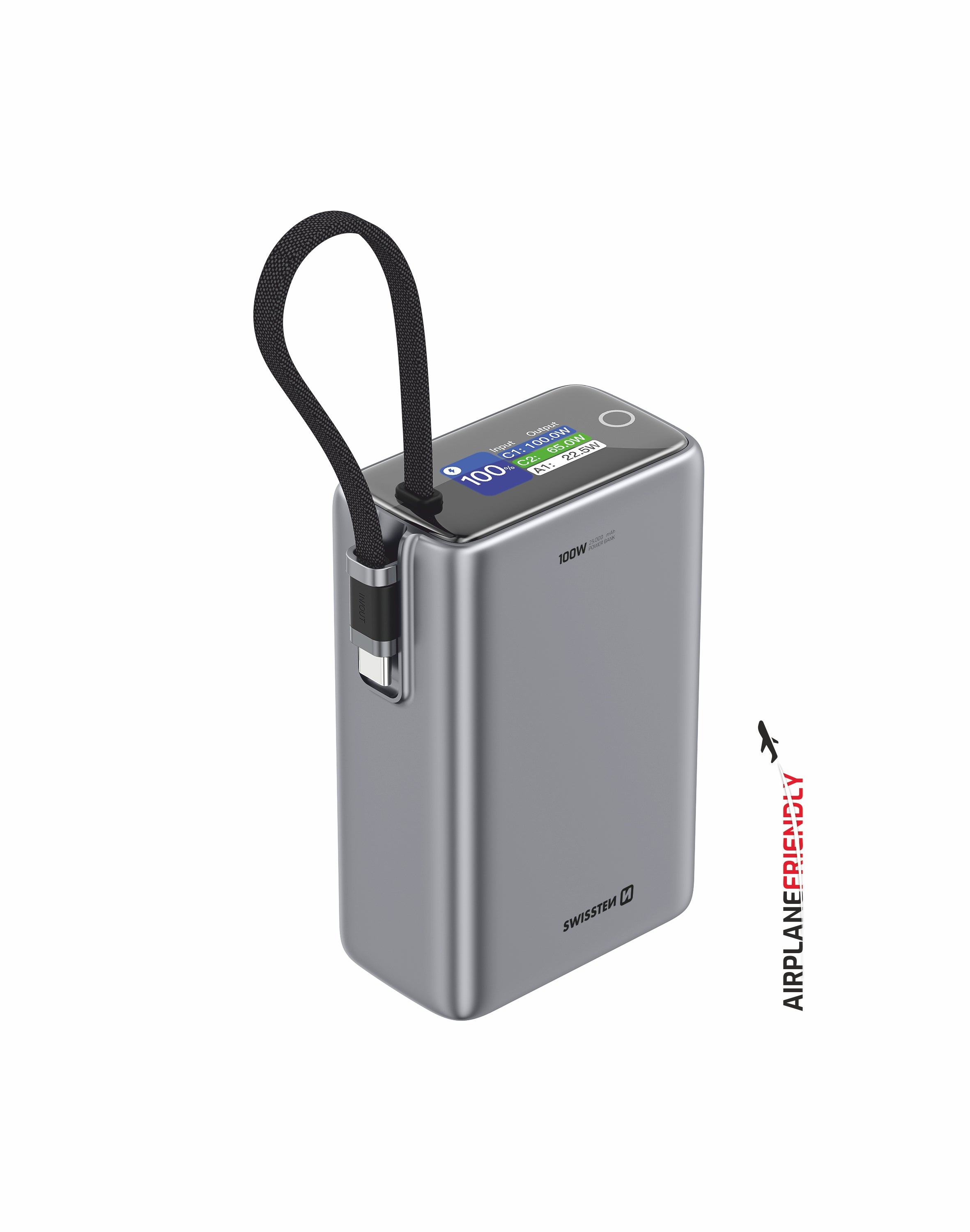 Swissten Airplane Friendly Powerbank 100W – 25.000 mAh – Grijs - Laad Centrum