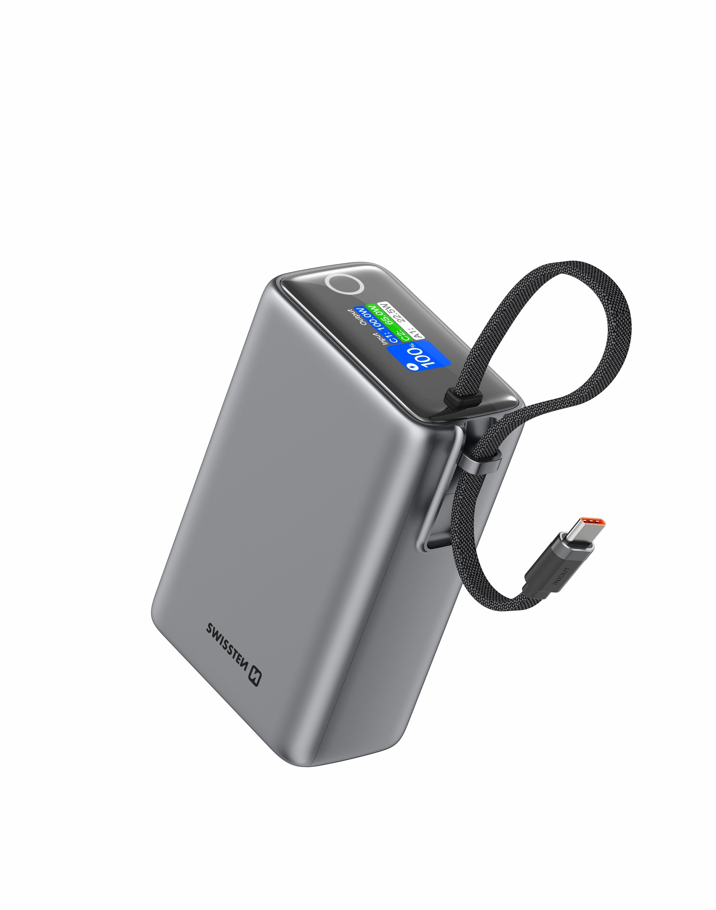 Swissten Airplane Friendly Powerbank 100W – 25.000 mAh – Grijs - Laad Centrum