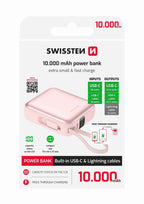 Swissten Space Powerbank 10.000 mAh – Roze | USB-C & Lightning Kabels