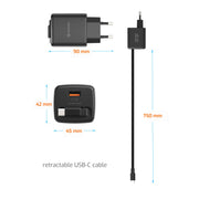 Swissten SlideCharge 45W Ladegerät mit einziehbarem USB-C-Kabel – Schwarz