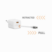 Swissten SlideCharge 45W Ladegerät mit einziehbarem USB-C-Kabel – Weiß