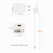 Swissten SlideCharge 45W Ladegerät mit einziehbarem USB-C-Kabel – Weiß