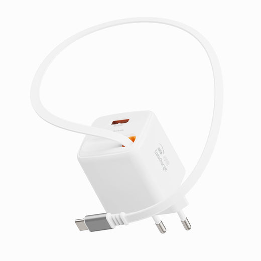 Swissten SlideCharge 45W Ladegerät mit einziehbarem USB-C-Kabel – Weiß