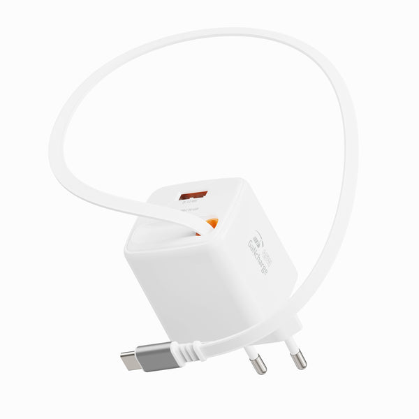 Swissten SlideCharge 45W Ladegerät mit einziehbarem USB-C-Kabel – Weiß