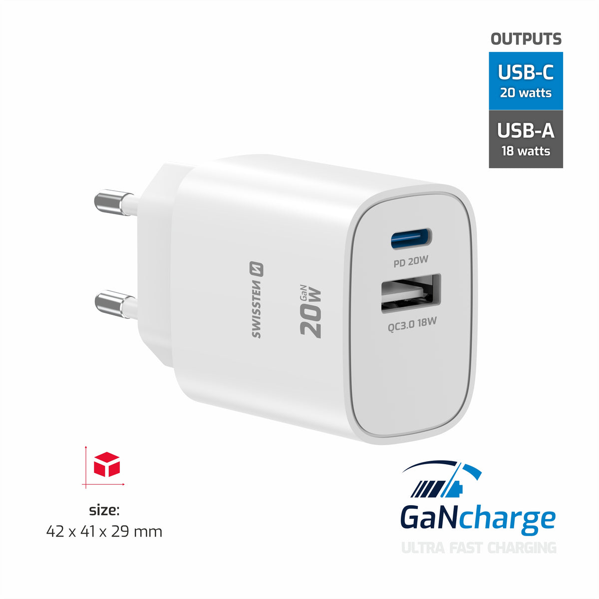 Swissten Edge 20W USB-C- und USB-A-Ladegerät – Weiß – 22071713