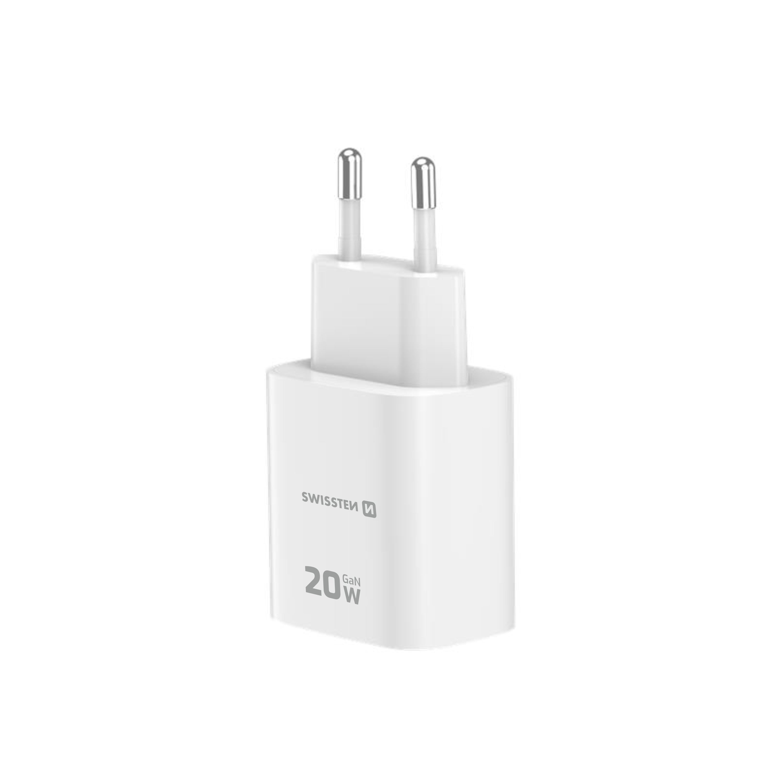Swissten Edge USB-C + USB-A Travel Charger 20W GaN – Wit – 22071713 - Laad Centrum