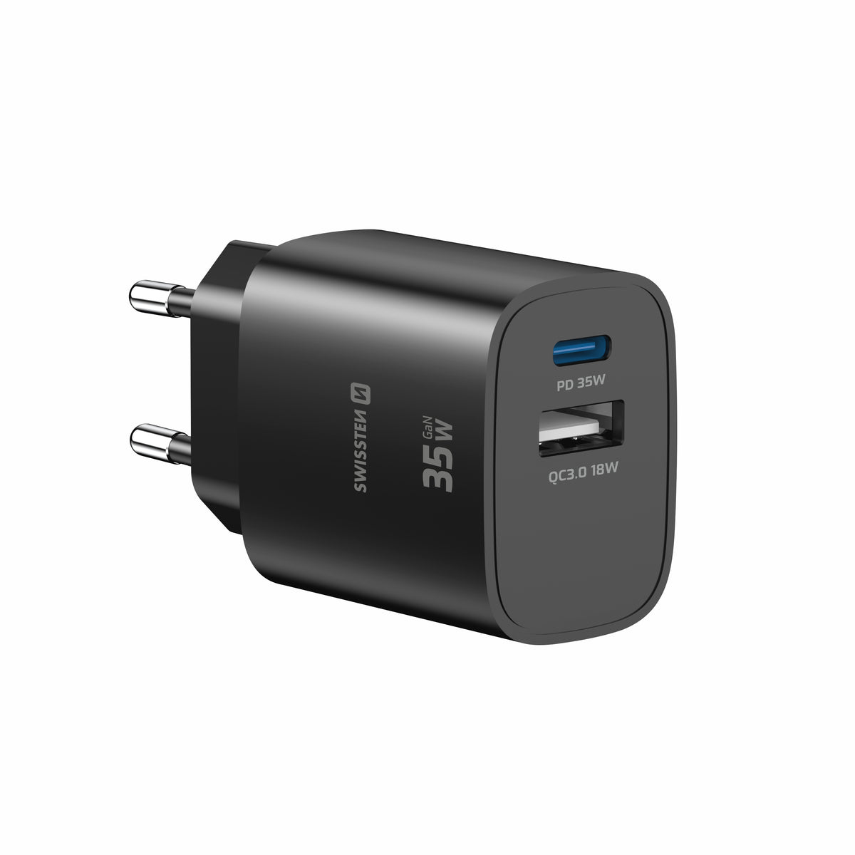Swissten Edge 35W USB-C- und USB-A-Ladegerät – Schwarz – 22071716