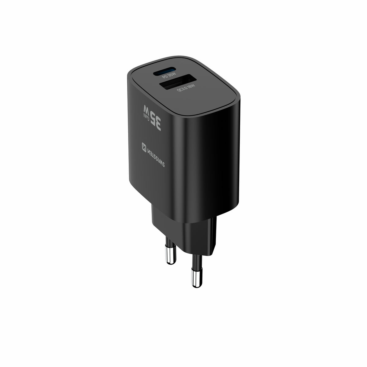 Swissten Edge 35W USB-C- und USB-A-Ladegerät – Schwarz – 22071716