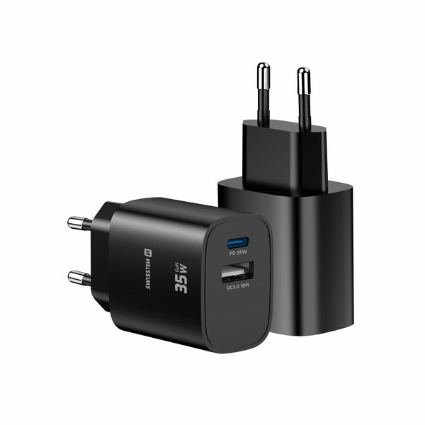 Swissten Edge 35W USB-C- und USB-A-Ladegerät – Schwarz – 22071716