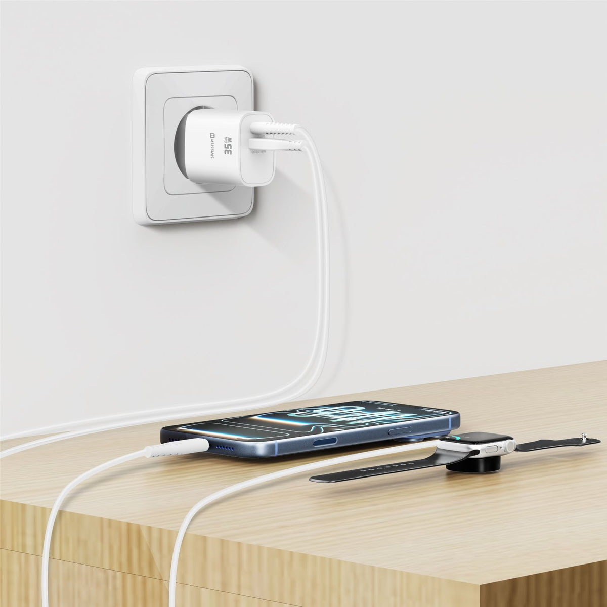 Swissten Edge 35W USB-C- und USB-A-Ladegerät – Weiß – 22071717